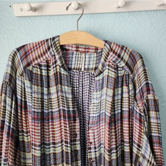 Free people freestyle raw hem balloon sleeves oversized blouse - Picture 4 of 13